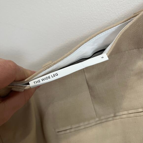 Ann Taylor Wide Leg High Rise Tan Textured Trousers Career Professional Size 14 - Picture 7 of 8